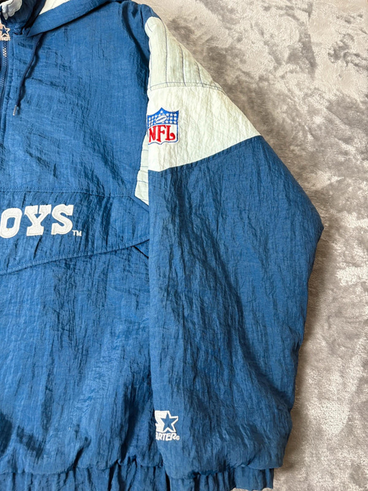 Vintage Dallas Cowboys NFL Starter Pullover Jacket (L) 90s Embroidered Logo Blue