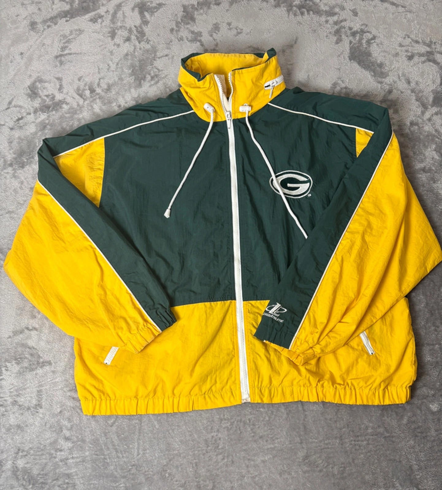 Vintage NFL Green Bay Packers Logo Athletic Hooded Windbreaker Jacket (L) 90s