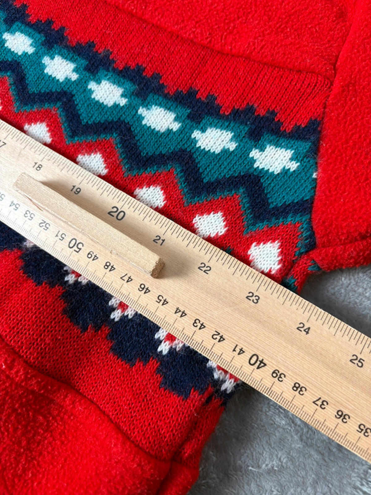 Vintage Hot Stuff Red Fleece Knit Panel 1/4 Zip Pullover Jumper Men’s Large
