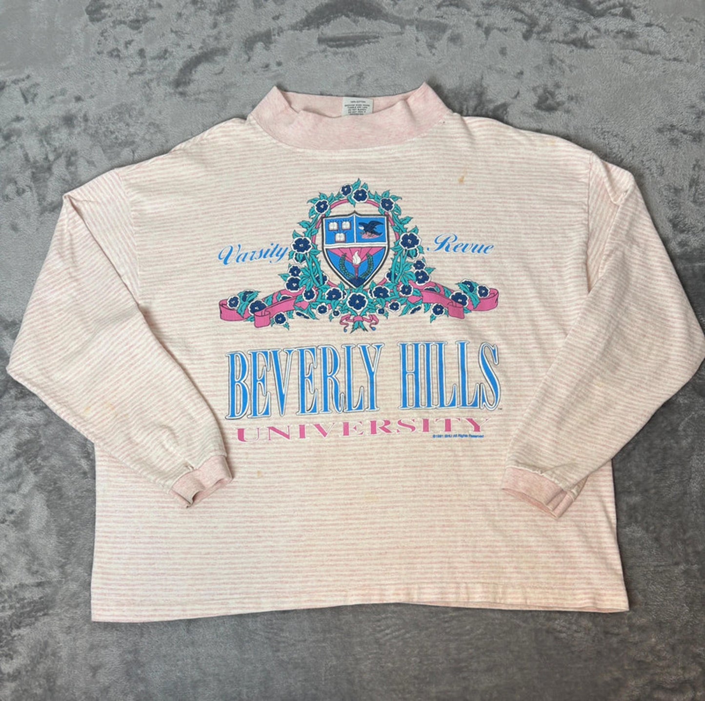 Vintage Beverly Hills University Sweatshirt (Unisex, One Size) 1991 Striped Crop