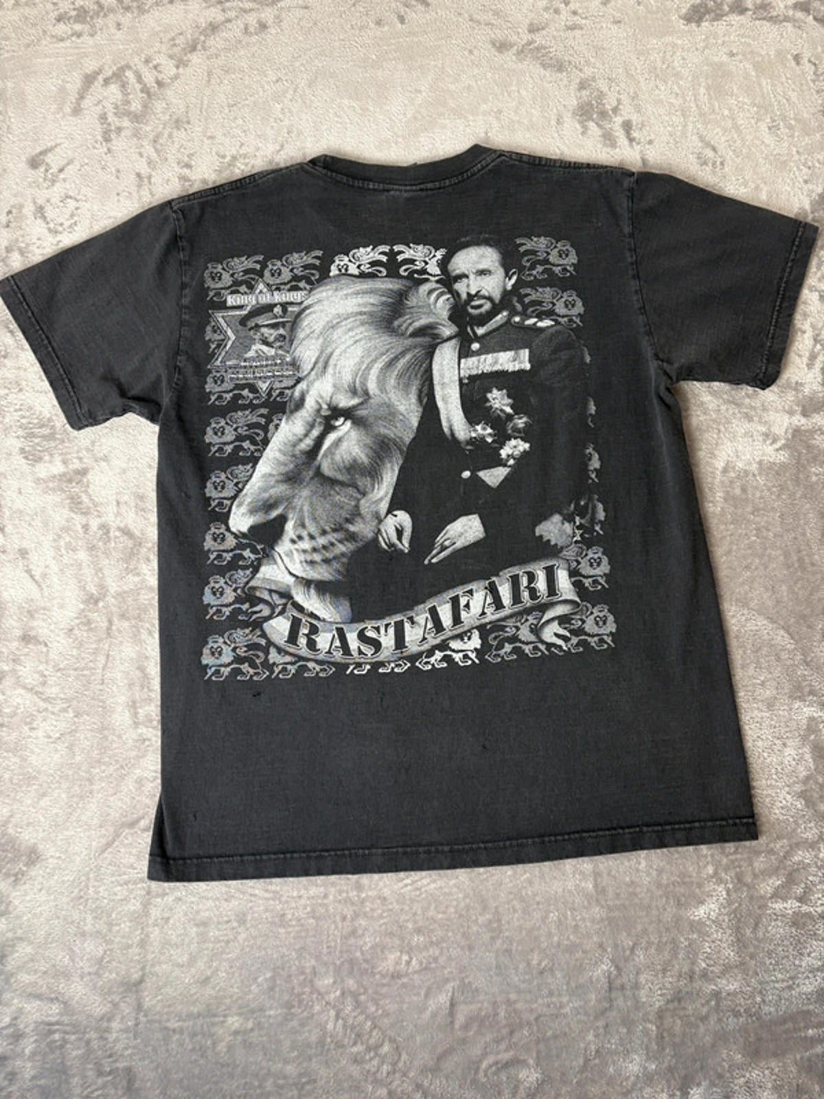 Vintage 2000s Rastafari T-Shirt Haile Selassie Lion of Judah Double Stitch Size L