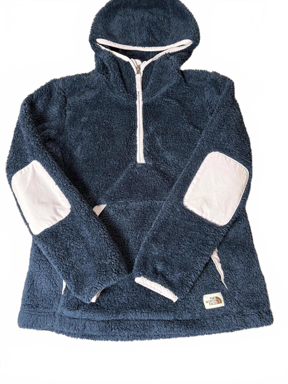 The North Face Women’s Sherpa Teddy Fleece Hoodie Pullover (M) Navy Blue White