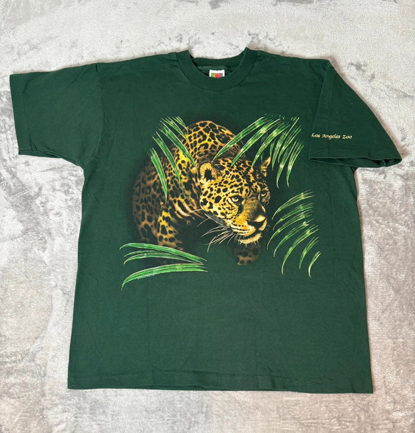 Vintage 90s Los Angeles Zoo Jaguar Tee Green Single Stitch B Harlequin (XL)