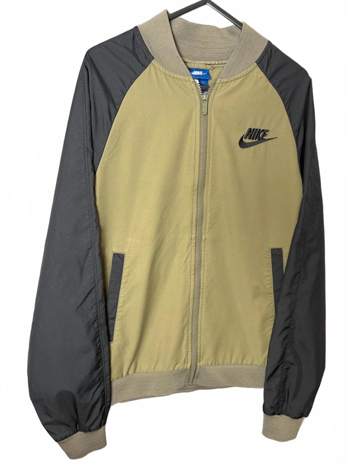Nike Men’s Bomber Jacket Small Khaki Black Full Zip Logo Swoosh