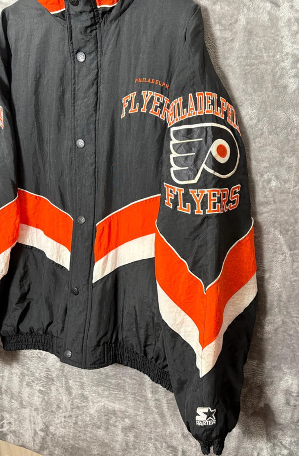 Vintage Starter Philadelphia Flyers NHL Puffer Jacket Black Orange XL Men’s 90s
