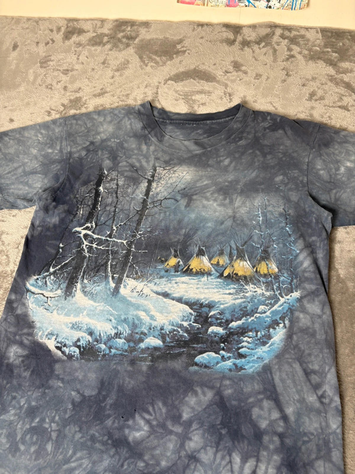 Vintage Winter Landscape Tie-Dye Tee (L) Single Stitch Native Camp Scene 90s Art