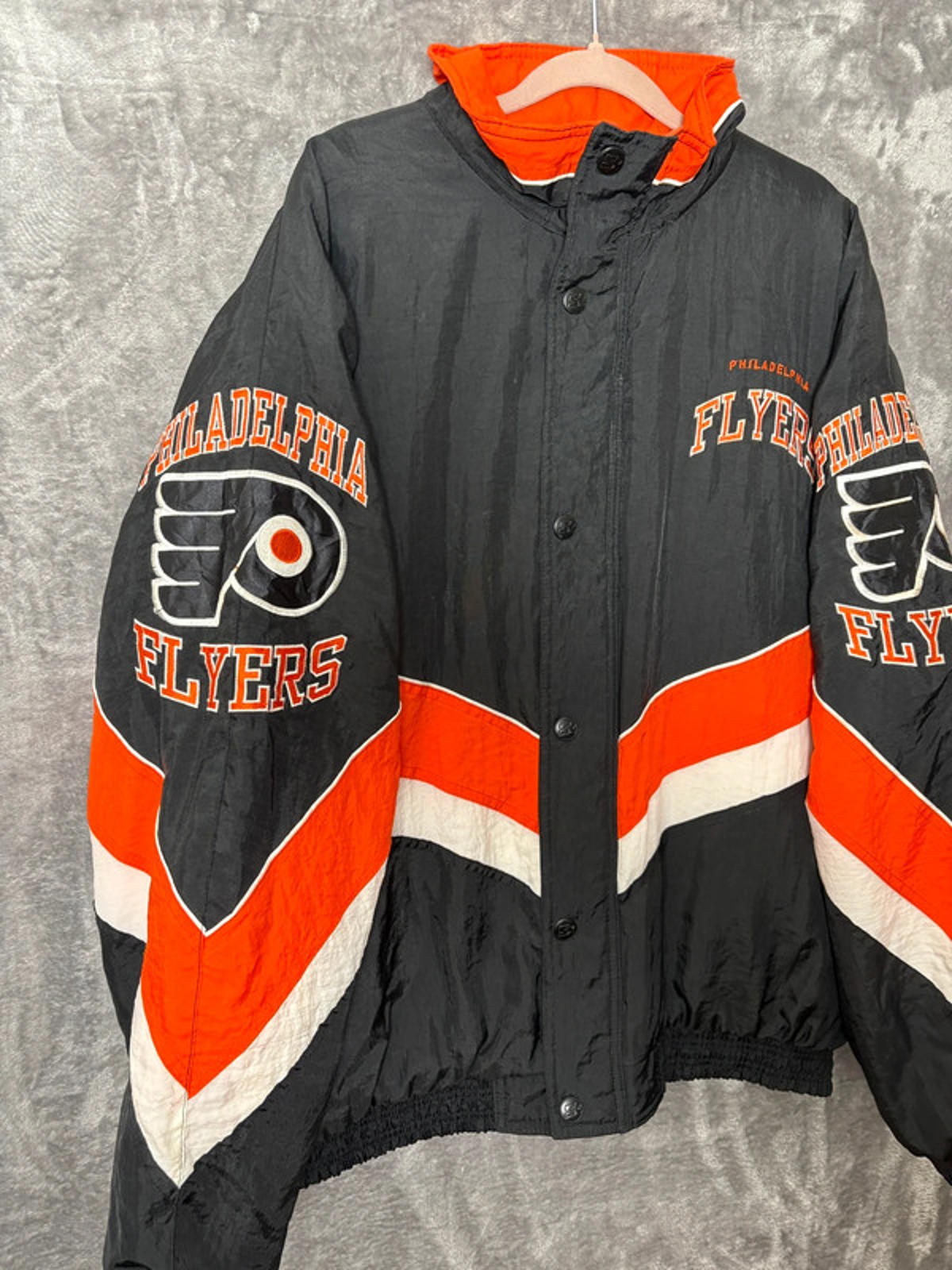 Vintage Starter Philadelphia Flyers NHL Puffer Jacket Black Orange XL Men’s 90s
