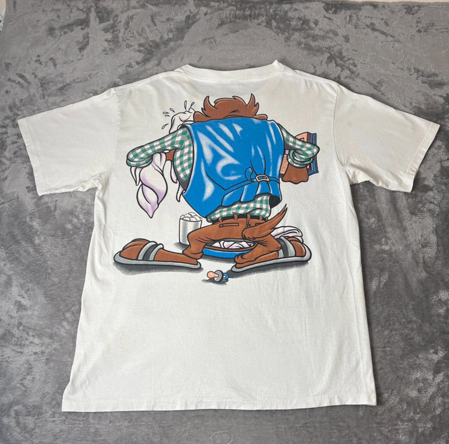 Vintage 1995 Looney Tunes Taz Mania Baby Care Tee (XL)Single Stitch Warner Bros