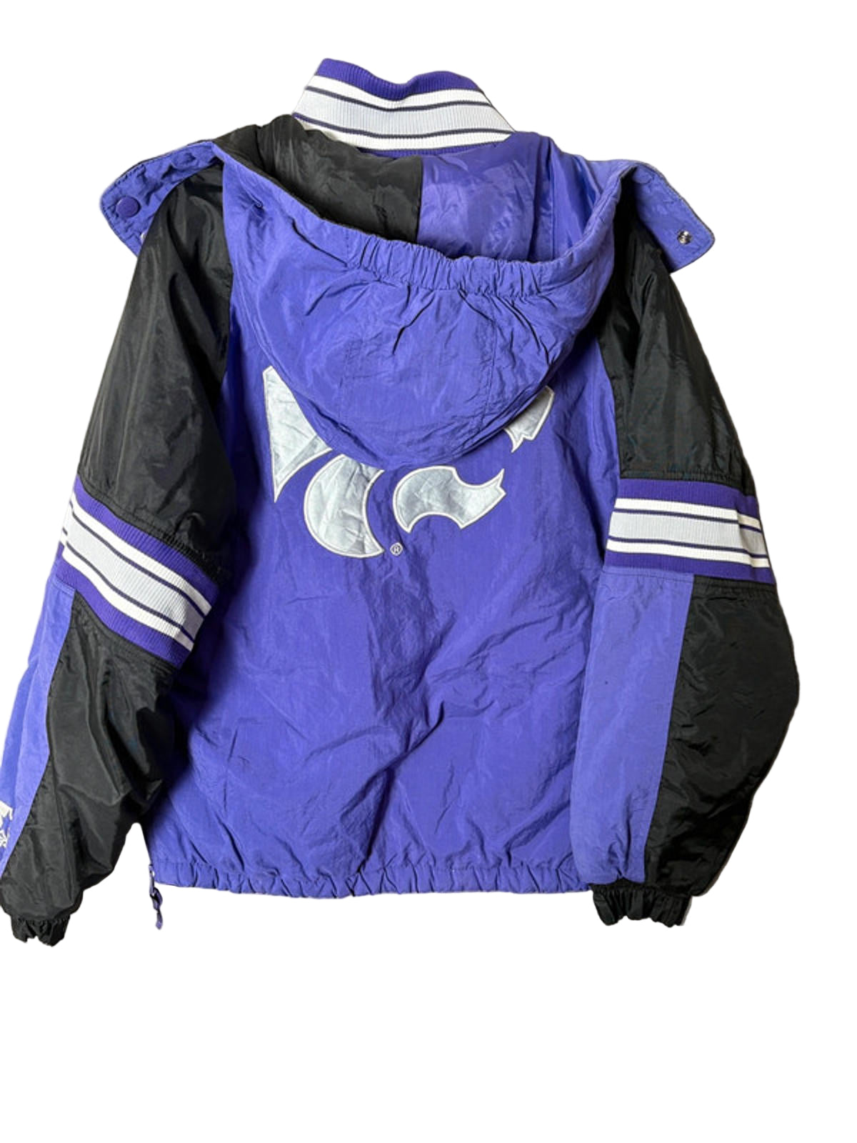Vintage Starter Kansas State Wildcats Hooded Puffer Jacket Purple Black L
