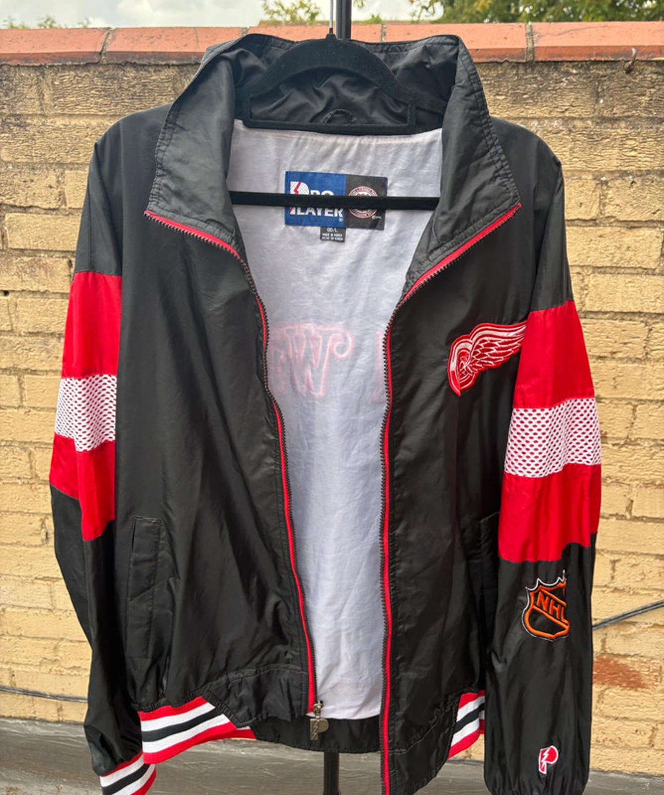 Vintage Pro Player Detroit Red Wings NHL Jacket (L) Black Red Embroidered 90s
