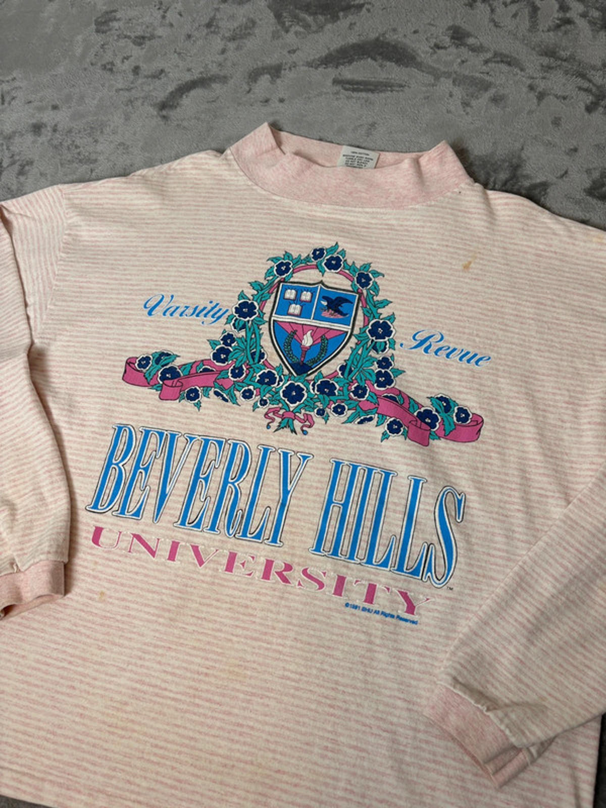 Vintage Beverly Hills University Sweatshirt (Unisex, One Size) 1991 Striped Crop