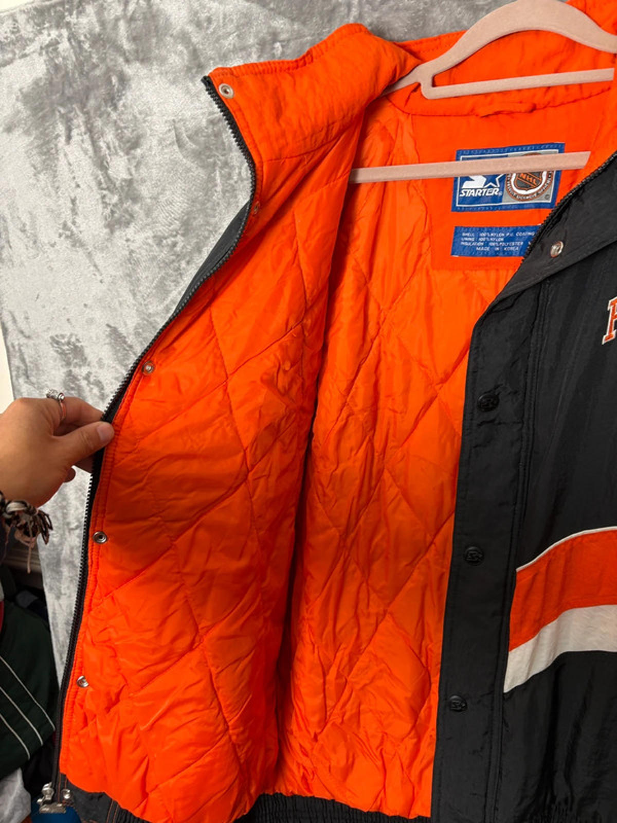 Vintage Starter Philadelphia Flyers NHL Puffer Jacket Black Orange XL Men’s 90s