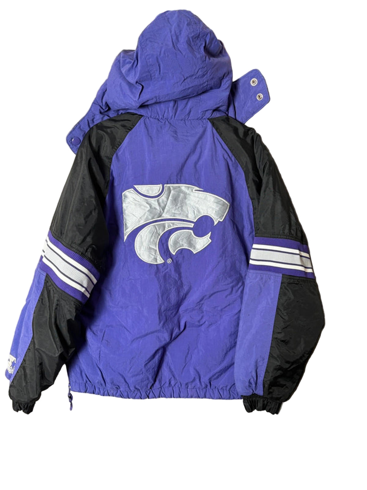 Vintage Starter Kansas State Wildcats Hooded Puffer Jacket Purple Black L
