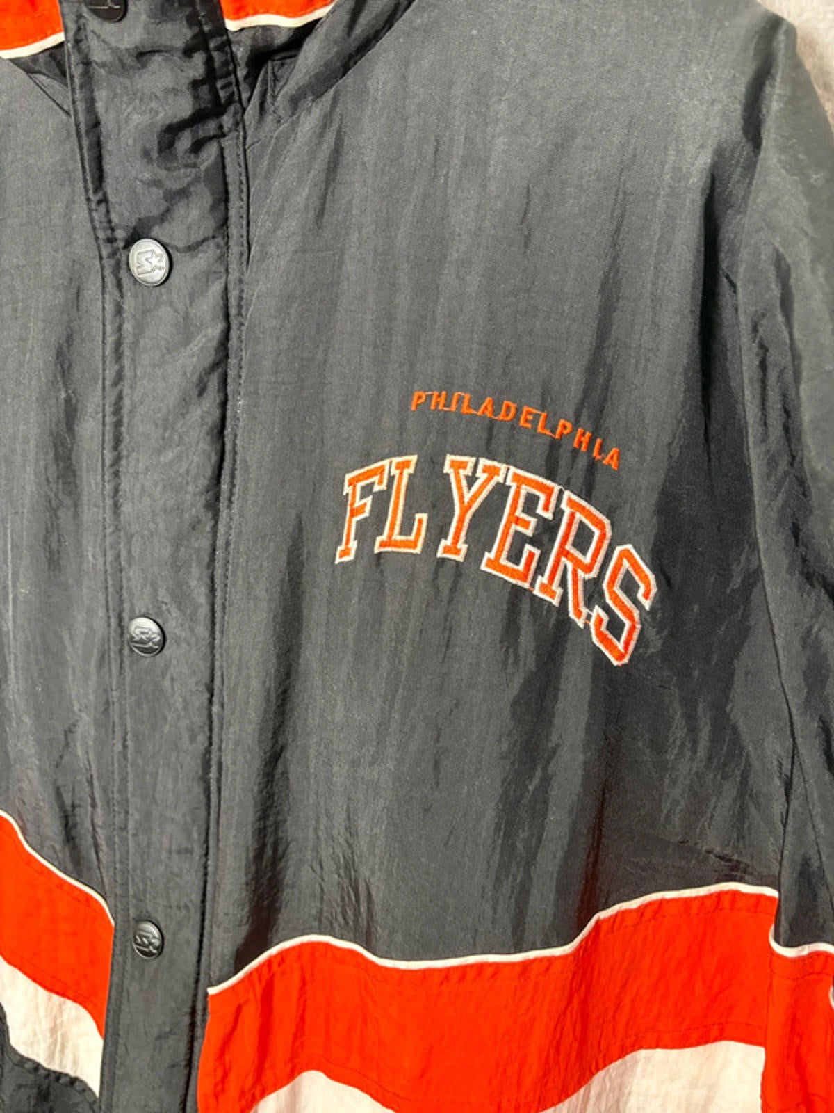Vintage Starter Philadelphia Flyers NHL Puffer Jacket Black Orange XL Men’s 90s