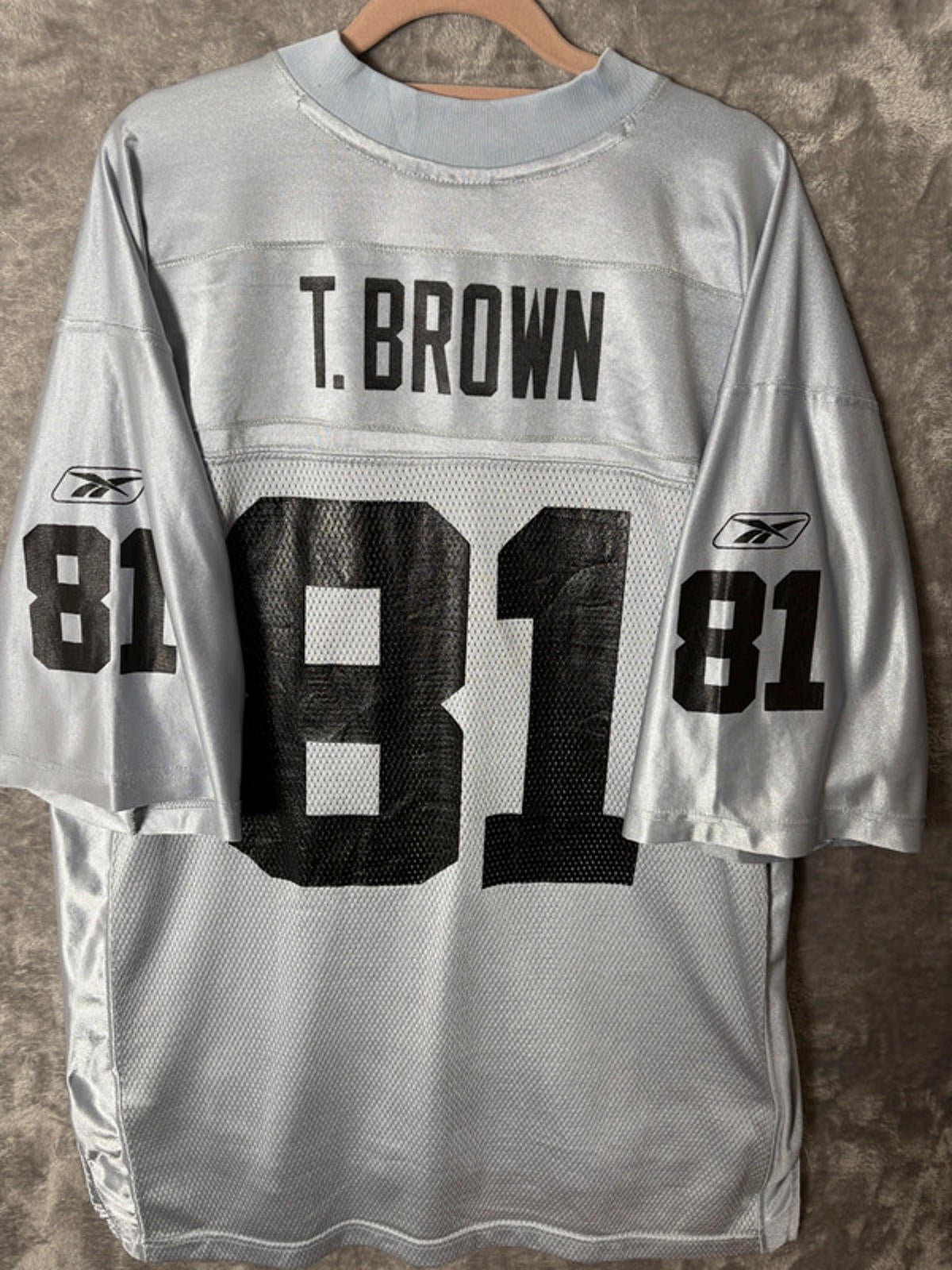Vintage NFL Reebok Tim Brown 81 Oakland Raiders Jersey Men’s (L) Silver/Black