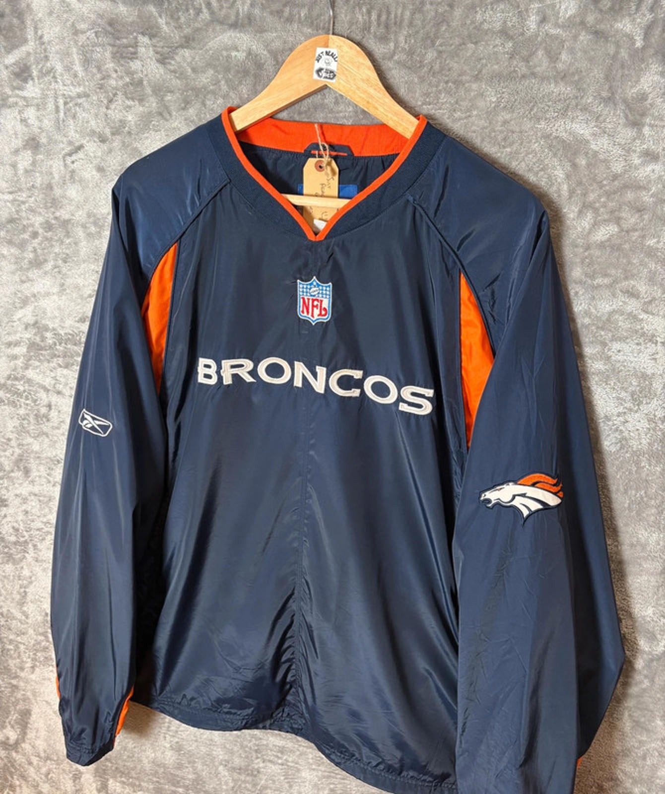 Vintage NFL Reebok Denver Broncos Pullover Jacket (L) Navy Orange Embroidered