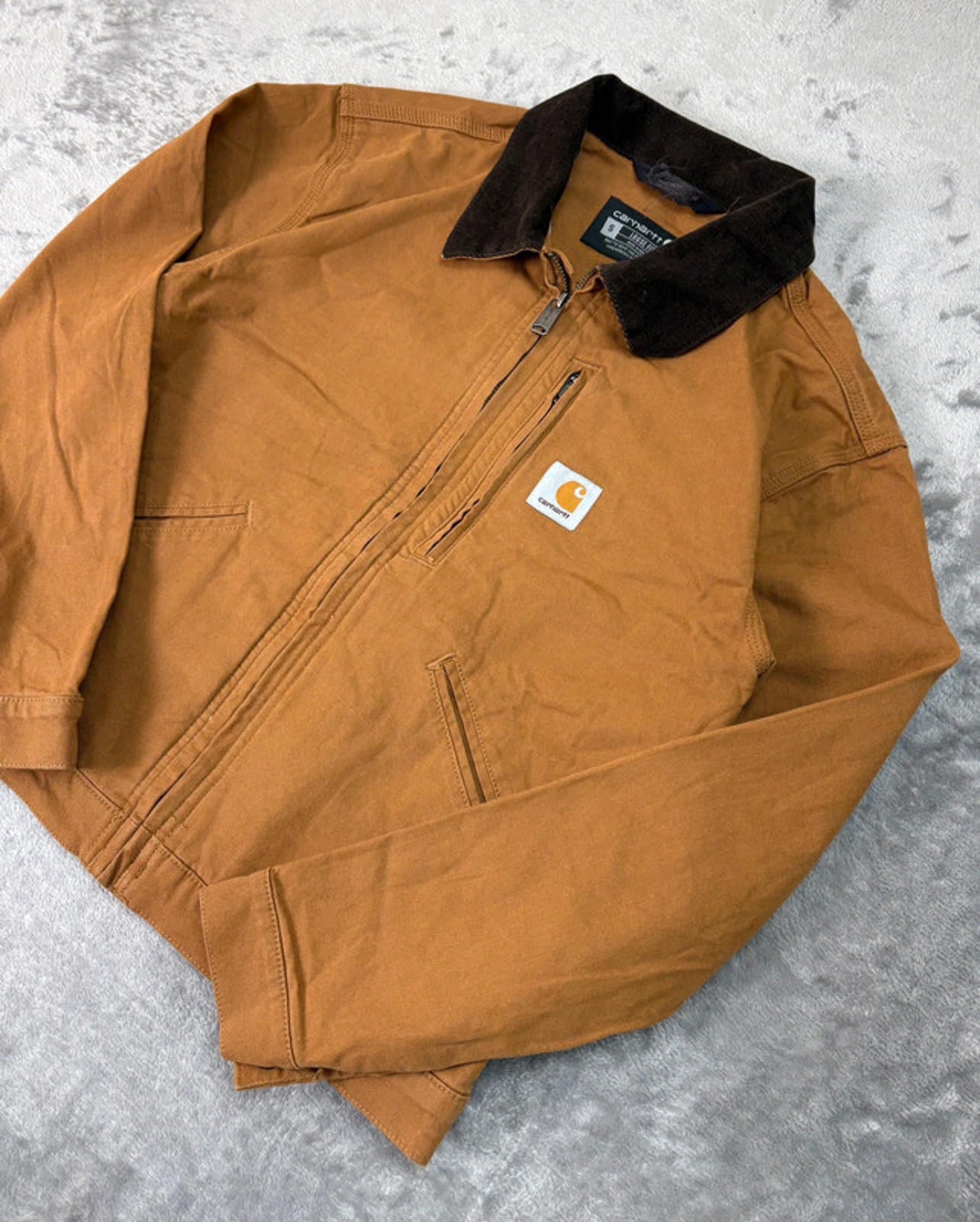 Carhartt Detroit Jacket Brown Loose Fit Small Canvas Workwear Coat