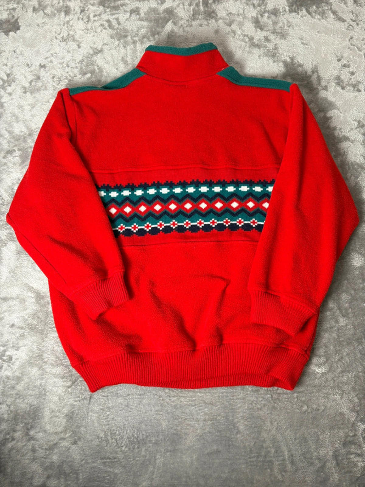 Vintage Hot Stuff Red Fleece Knit Panel 1/4 Zip Pullover Jumper Men’s Large