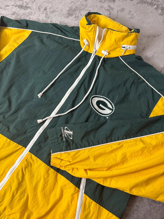 Vintage NFL Green Bay Packers Logo Athletic Hooded Windbreaker Jacket (L) 90s