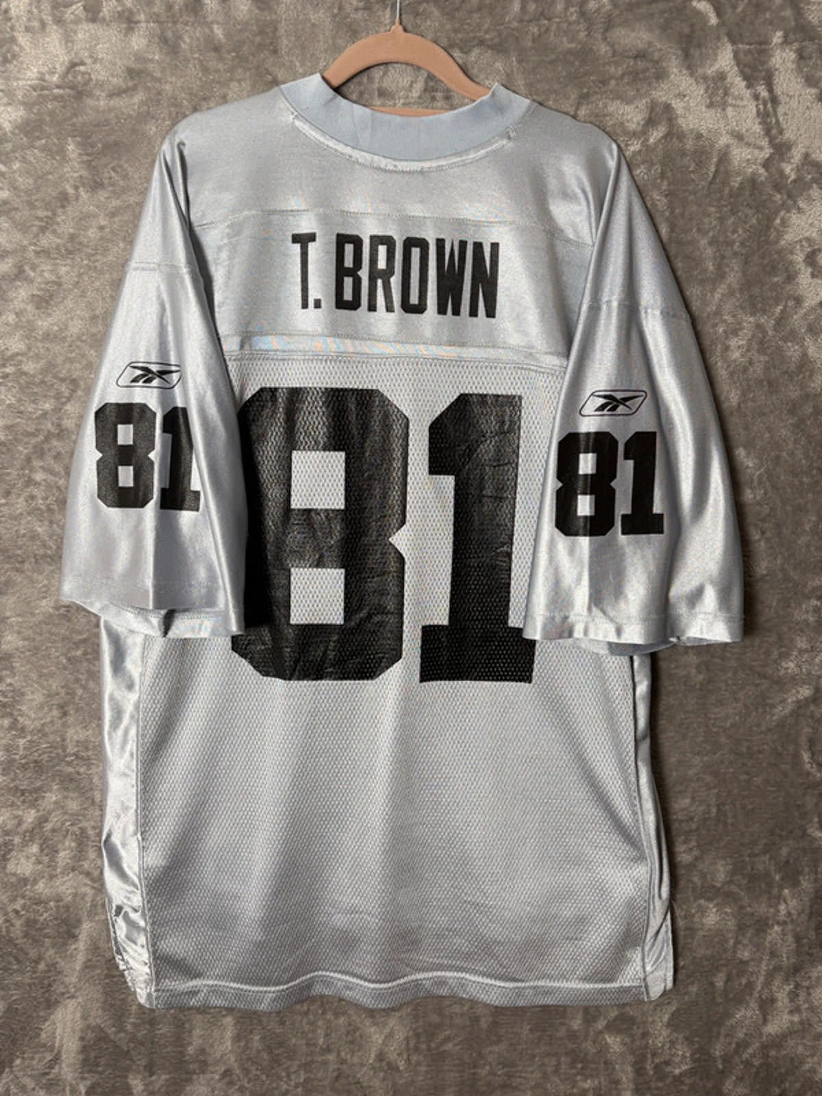 Vintage NFL Reebok Tim Brown 81 Oakland Raiders Jersey Men’s (L) Silver/Black