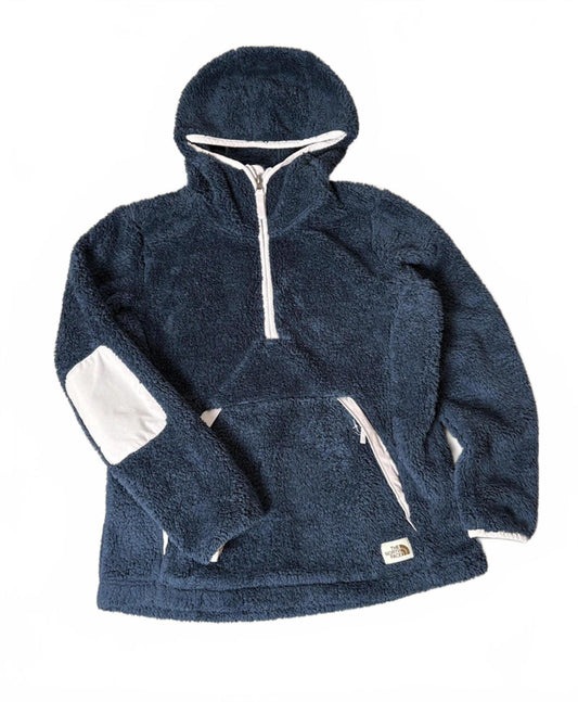 The North Face Women’s Sherpa Teddy Fleece Hoodie Pullover (M) Navy Blue White