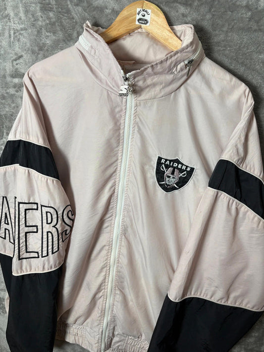 Starter NFL Raiders Jacket XXL Men’s Black & Grey Embroidered Windbreaker Hoodie