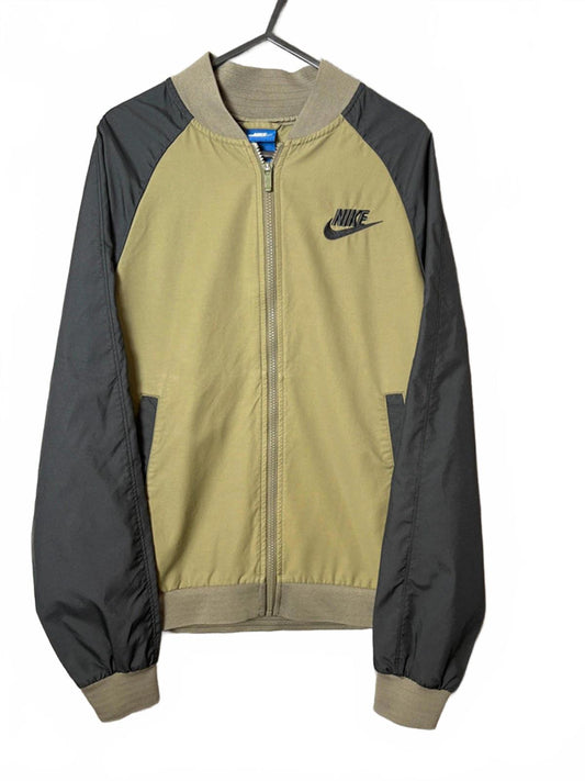 Nike Men’s Bomber Jacket Small Khaki Black Full Zip Logo Swoosh