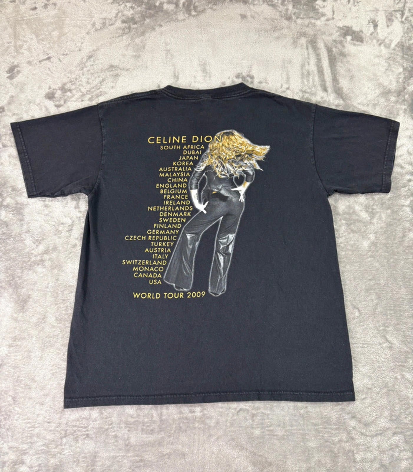 Celine Dion World Tour 2009 T-Shirt Men’s (L) Black Double-Sided Concert Tee