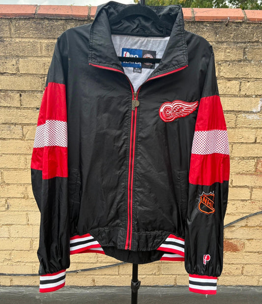 Vintage Pro Player Detroit Red Wings NHL Jacket (L) Black Red Embroidered 90s
