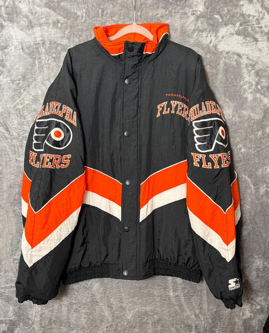 Vintage Starter Philadelphia Flyers NHL Puffer Jacket Black Orange XL Men’s 90s