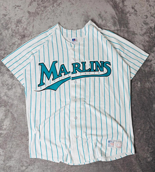 Vintage Russell Athletic MLB Florida Marlins Jersey Men’s Large 90s Pinstripe