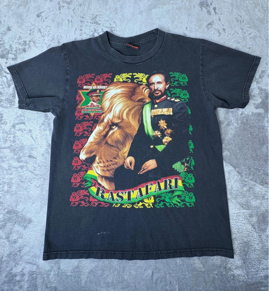 Vintage 2000s Rastafari T-Shirt Haile Selassie Lion of Judah Double Stitch Size L