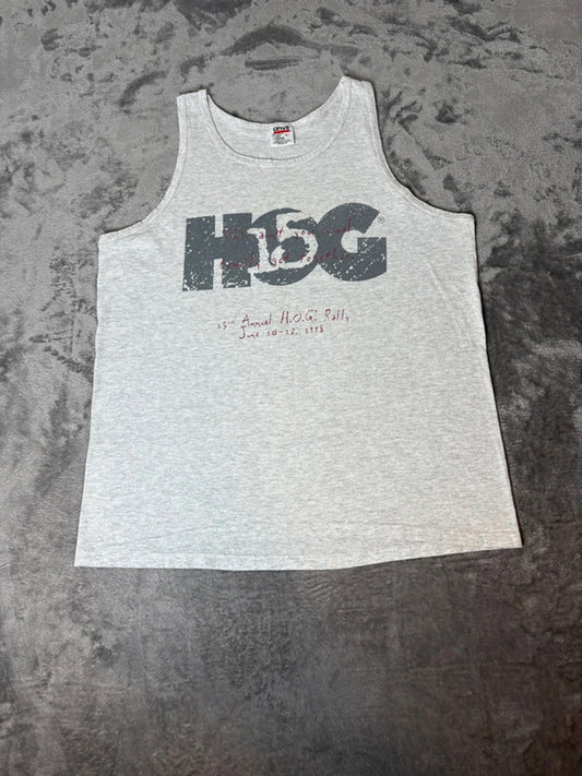Vintage 1998 Harley H.O.G. Rally Tank Top (Men’s L) Gray Anvil USA 15th Anniver