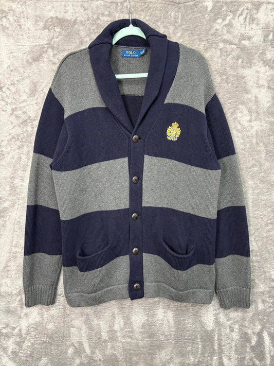 Polo Ralph Lauren Men’s Shawl Collar Cardigan XL Striped Knit Navy Grey Crest