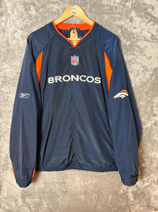 Vintage NFL Reebok Denver Broncos Pullover Jacket (L) Navy Orange Embroidered