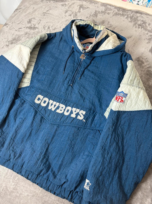 Vintage Dallas Cowboys NFL Starter Pullover Jacket (L) 90s Embroidered Logo Blue