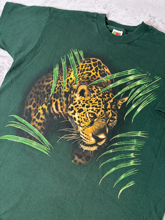 Vintage 90s Los Angeles Zoo Jaguar Tee Green Single Stitch B Harlequin (XL)