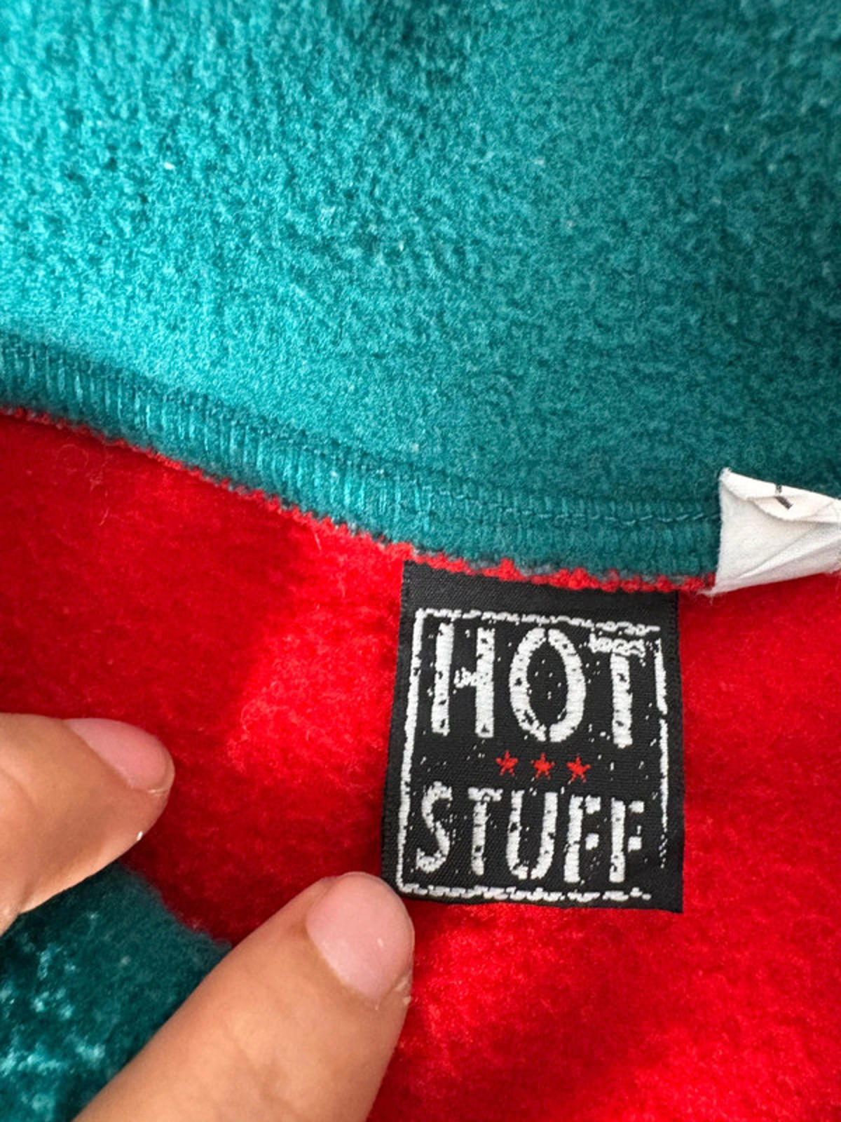 Vintage Hot Stuff Red Fleece Knit Panel 1/4 Zip Pullover Jumper Men’s Large