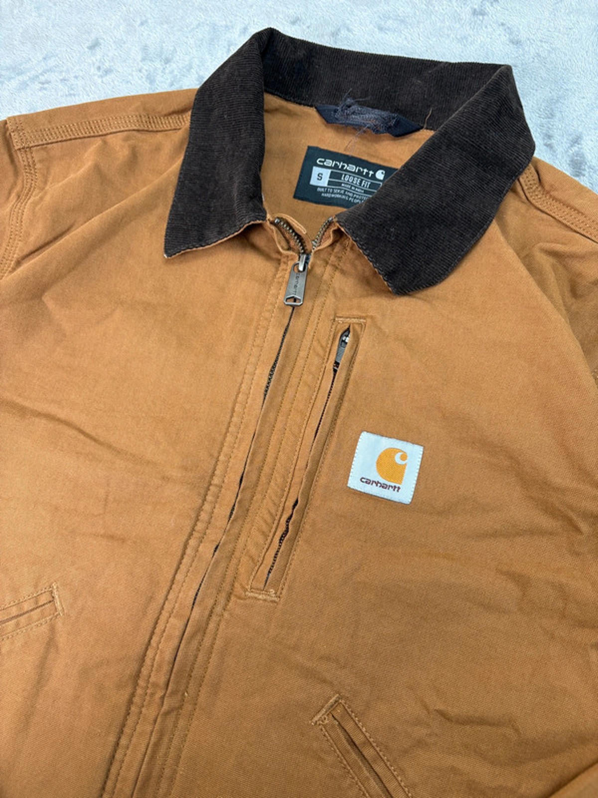 Carhartt Detroit Jacket Brown Loose Fit Small Canvas Workwear Coat