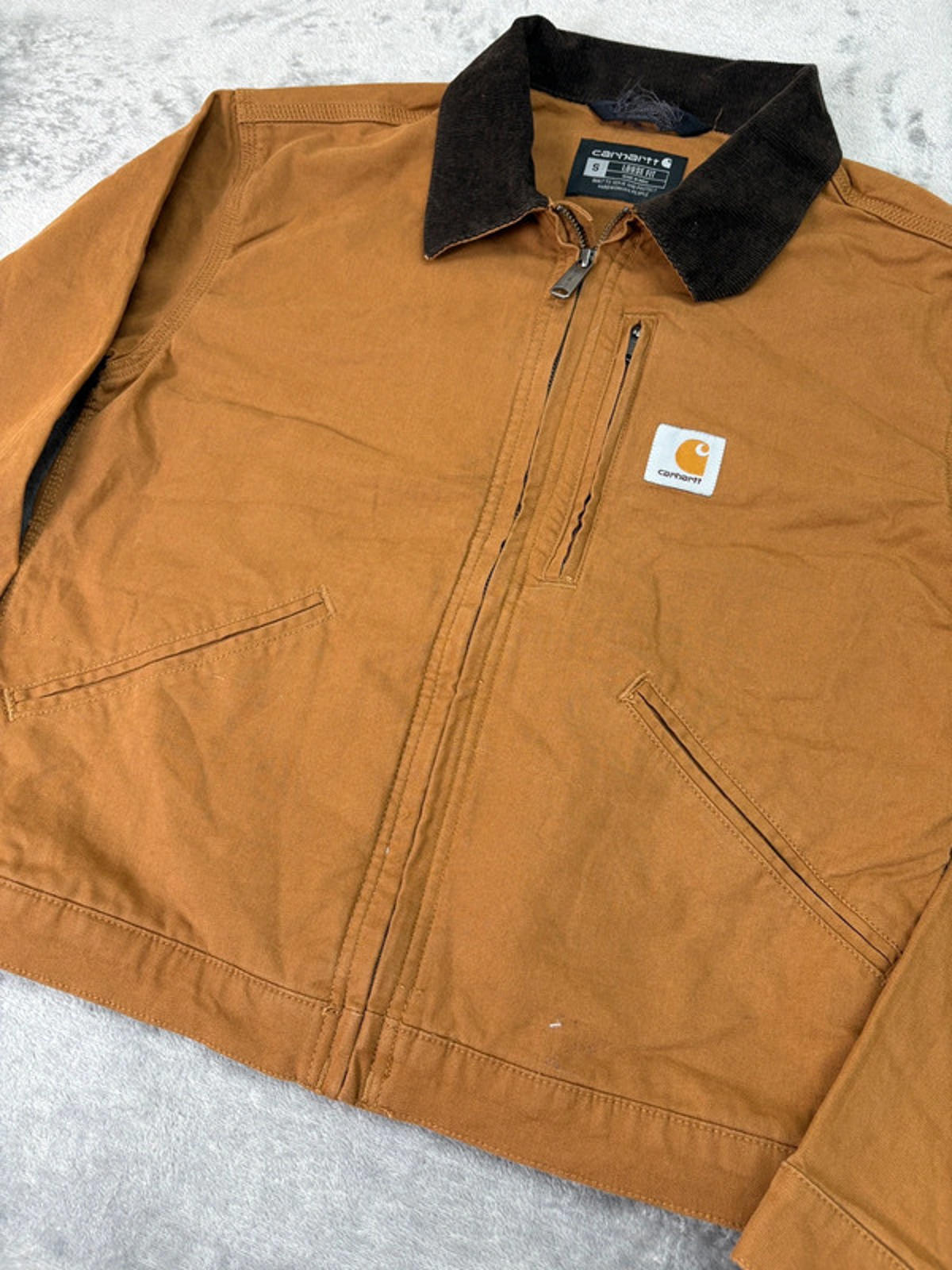Carhartt Detroit Jacket Brown Loose Fit Small Canvas Workwear Coat